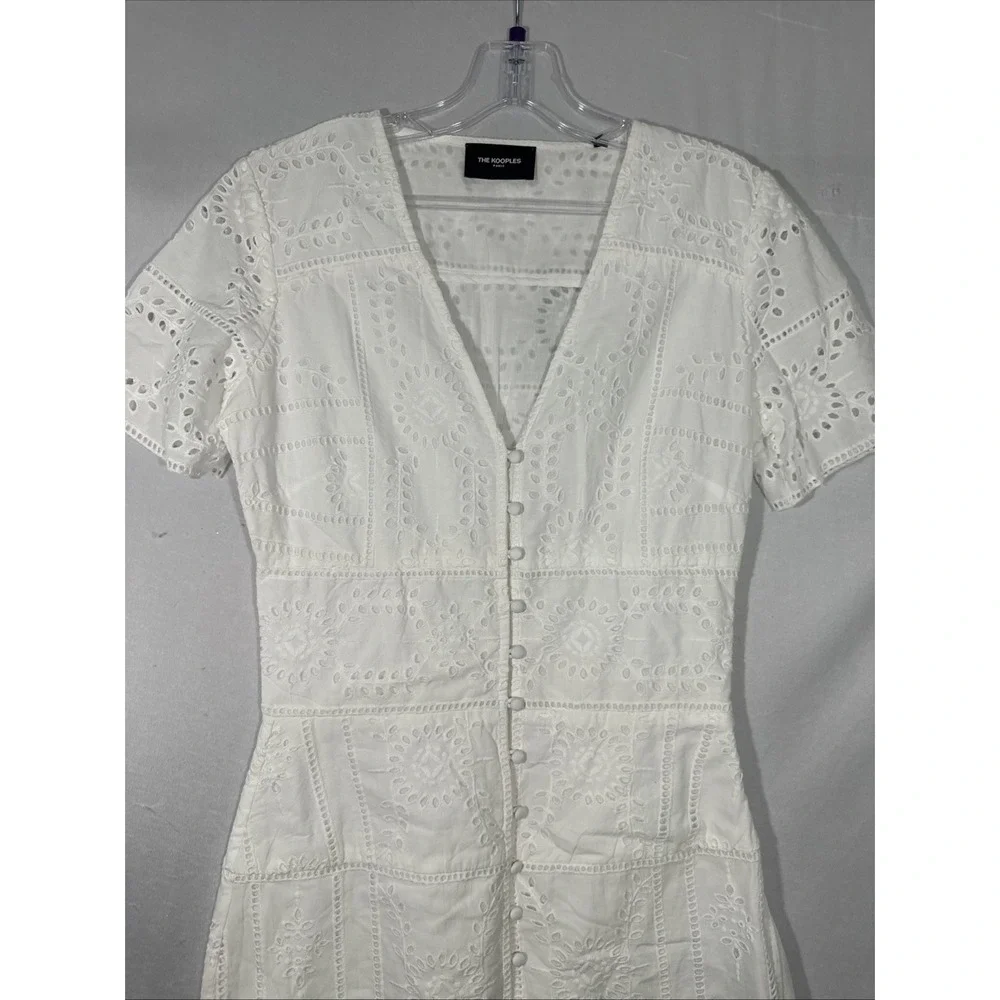 NWT The Kooples [ Size 1 ] Flower Embroidery Button Down Short Dress White #6971